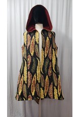 Cloakmakers.com J787 - Feather Tapestry Long Vest w/Pockets, Red Hood Lining