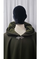 Cloakmakers.com 4873 - Long Seaweed Green Wool Cloak, Green Hood Lining, Pewter Clasp