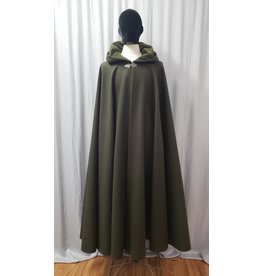 Cloak and Dagger Creations 4873 - Long Seaweed Green Wool Cloak, Green Hood Lining, Pewter Clasp