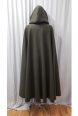 Cloakmakers.com 4874 - Long Seaweed Green Wool Cloak, Purple Hood Lining, Pewter Clasp