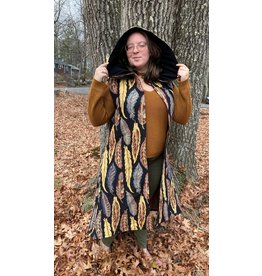Cloakmakers.com J788 - Feather Tapestry Long Vest w/Pockets, Black Hood Lining