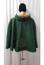 Cloakmakers.com 4888 - Short Green Cloak w/ Pockets, Gold Bee Embroidery & Clasp, Gold Hood Lining