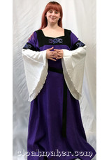 Cloakmakers.com G969 - Purple Linen Gown Dress with White Drapey Sleeves, Purple Triple Moon Embroidery and Black Applique