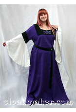 Cloakmakers.com G969 - Purple Linen Gown Dress with White Drapey Sleeves, Purple Triple Moon Embroidery and Black Applique