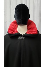 Cloakmakers.com 4891 - Black Wool Ruana, Red Microsuede Hood Lining