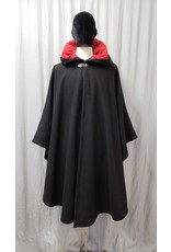 Cloakmakers.com 4891 - Black Wool Ruana, Red Microsuede Hood Lining