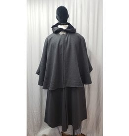 Cloakmakers.com 4894 - Charcoal Grey Inverness Cloak, 6 Pockets, Midnight Blue Hood Lining