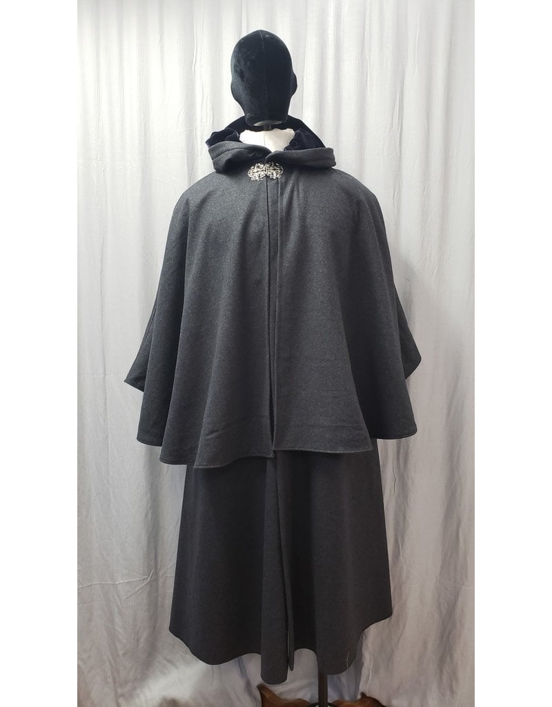 Cloakmakers.com 4894 - Charcoal Grey Inverness Cloak, 6 Pockets, Midnight Blue Hood Lining