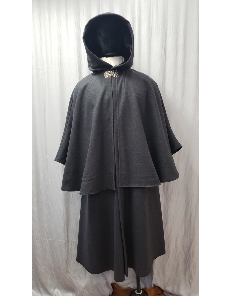 Cloakmakers.com 4894 - Charcoal Grey Inverness Cloak, 6 Pockets, Midnight Blue Hood Lining