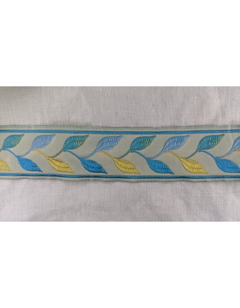 Cloakmakers.com Linked Leaves Trim Narrow - Cyan Blue & Golden Yellow on Cream