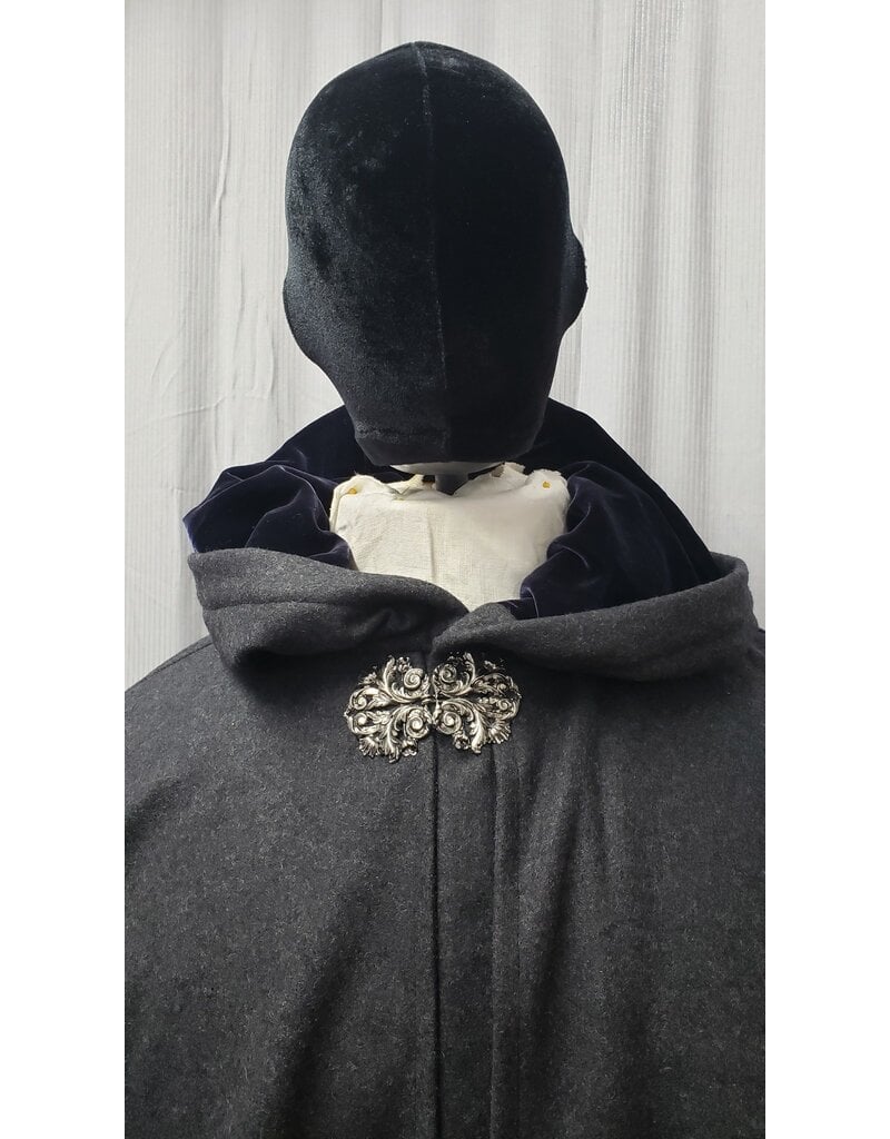 Cloakmakers.com 4894 - Charcoal Grey Inverness Cloak, 6 Pockets, Midnight Blue Hood Lining