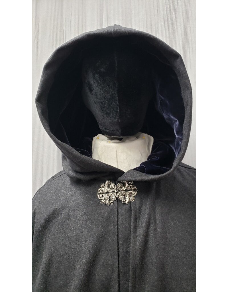 Cloakmakers.com 4894 - Charcoal Grey Inverness Cloak, 6 Pockets, Midnight Blue Hood Lining