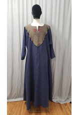 Cloakmakers.com G1138 - Navy Blue Linen Gown, Olive Green Yoke w/ Wolf Embroidery