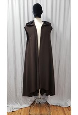 Cloakmakers.com J790 - Dark Brown Wool Hooded Vest w/ Black & Tan Pinstripes, Pockets, Black Hood Lining