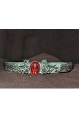 Cloakmakers.com Wide Celtic band w/Red Glass  & Wyverns, Silvertone plated