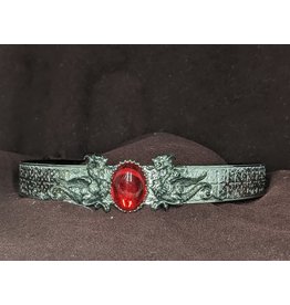 Cloak and Dagger Creations Noble Circlet - Wide Celtic band w/Red Glass  & Wyverns, Silvertone plated