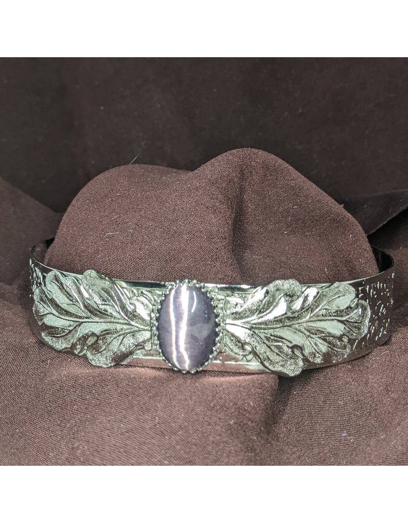 Cloak and Dagger Creations Demeter Circlet - Wide  with Purple Oval Stone and Oak Leaves - silvertone