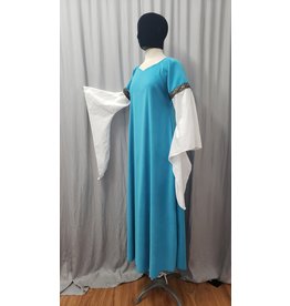 Cloakmakers.com G1143 - Turquoise Moleskin Gown  w/ White Cotton Sleeves, Rose Trim