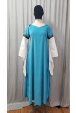 Cloakmakers.com G1143 - Turquoise Moleskin Gown  w/ White Cotton Sleeves, Rose Trim