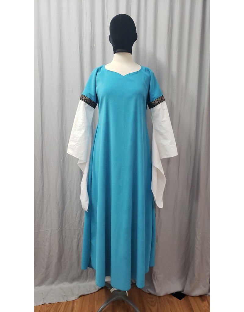 Cloakmakers.com G1143 - Turquoise Moleskin Gown  w/ White Cotton Sleeves, Rose Trim