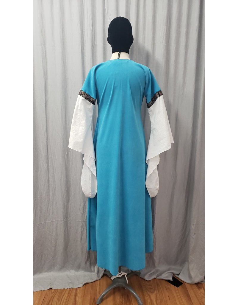 Cloakmakers.com G1143 - Turquoise Moleskin Gown  w/ White Cotton Sleeves, Rose Trim