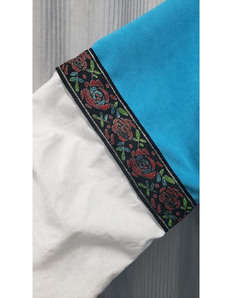 Cloakmakers.com G1143 - Turquoise Moleskin Gown  w/ White Cotton Sleeves, Rose Trim