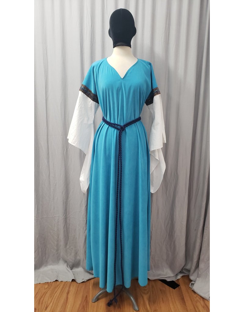 Cloakmakers.com G1144 - Turquoise Moleskin Gown  w/ White Cotton Sleeves, Burgundy & Gold Trim