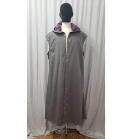 Cloakmakers.com J791 - Grey Cotton Hooded Vest w/ Pockets, Back Vent, Purple Hood Lining