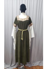 Cloakmakers.com G1145 - Olive Green Moleskin Gown w/ Ivory Satin Sleeves, Pink Floral Trim