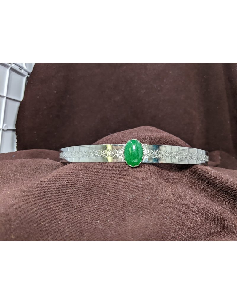 Cloakmakers.com Green Agate on Silvertone Plated Spiral Center Band - Unisex Circlet