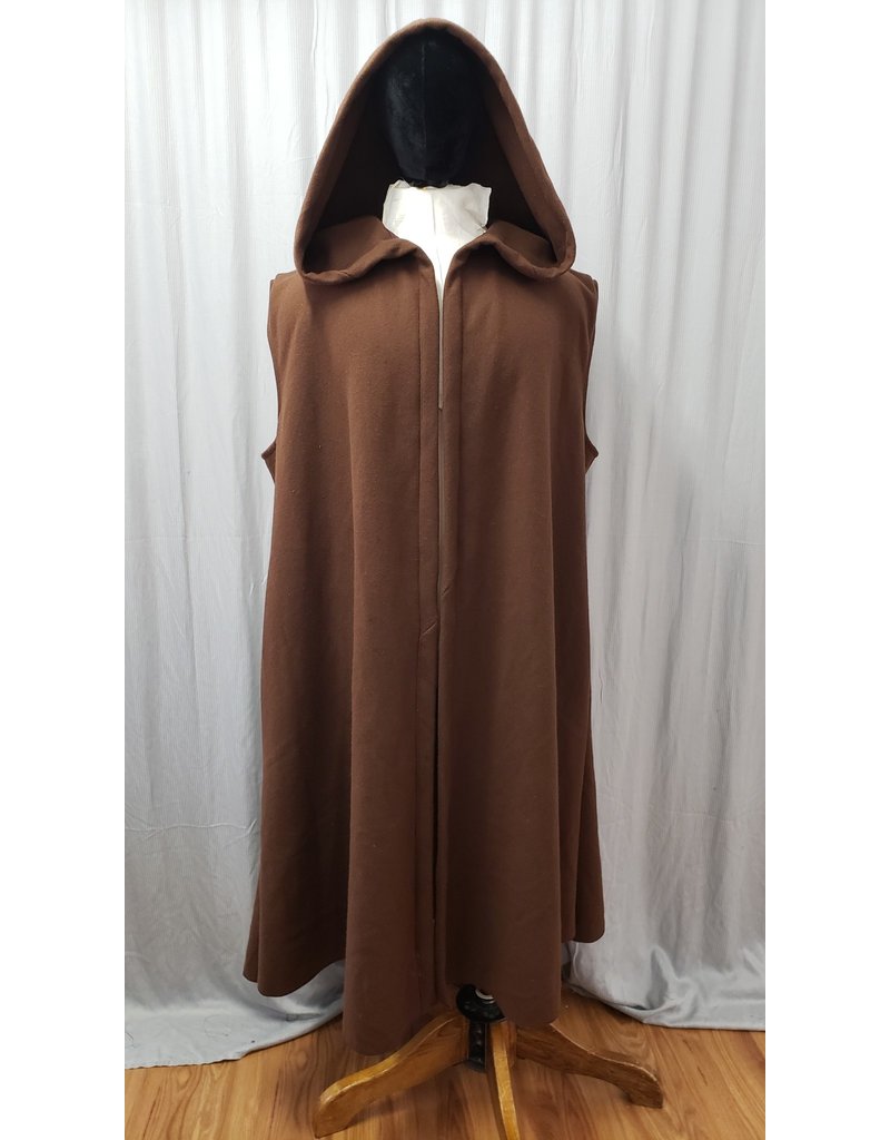 J794 - Medium Brown Wool Hooded Desert Nomad Vest - Cloak & Dagger