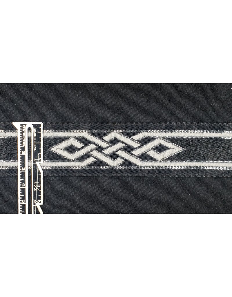 Cloakmakers.com Mongolian Celtic Knot Trim, Silver/Grey on Black