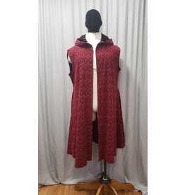 Cloakmakers.com J796 - Red and Black Stretch Damask Hooded Vest w/Pockets