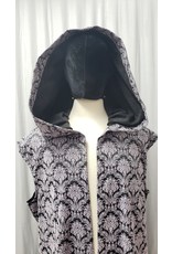 Cloakmakers.com J798 - Black and Lilac Stretch Damask Hooded Vest w/ Pockets, Back Vent