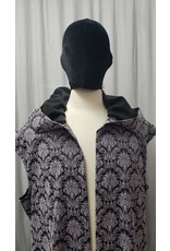 Cloakmakers.com J798 - Black and Lilac Stretch Damask Hooded Vest w/ Pockets, Back Vent