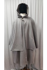 Cloakmakers.com 4908- Grey & Brown Striped Inverness Cloak w/ 4 Pockets, Button Closure