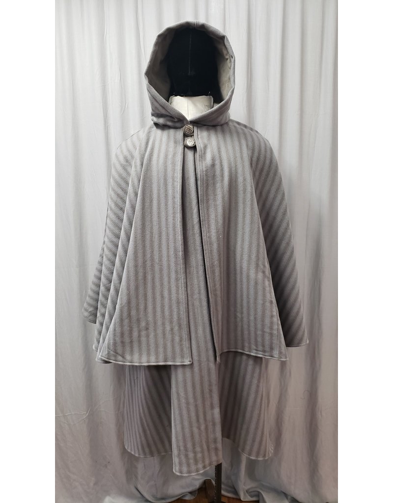Cloakmakers.com 4908- Grey & Brown Striped Inverness Cloak w/ 4 Pockets, Button Closure