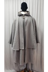 Cloakmakers.com 4908- Grey & Brown Striped Inverness Cloak w/ 4 Pockets, Button Closure