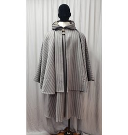Cloakmakers.com 4908- Grey & Brown Striped Inverness Cloak w/ 4 Pockets, Button Closure
