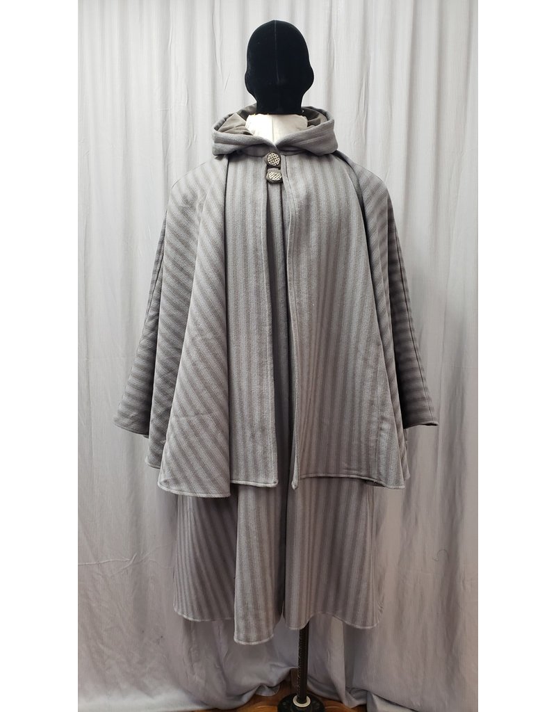 Cloakmakers.com 4908- Grey & Brown Striped Inverness Cloak w/ 4 Pockets, Button Closure