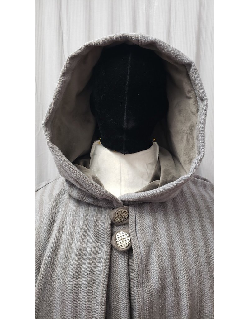 Cloakmakers.com 4908- Grey & Brown Striped Inverness Cloak w/ 4 Pockets, Button Closure