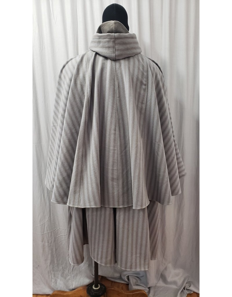 Cloakmakers.com 4908- Grey & Brown Striped Inverness Cloak w/ 4 Pockets, Button Closure