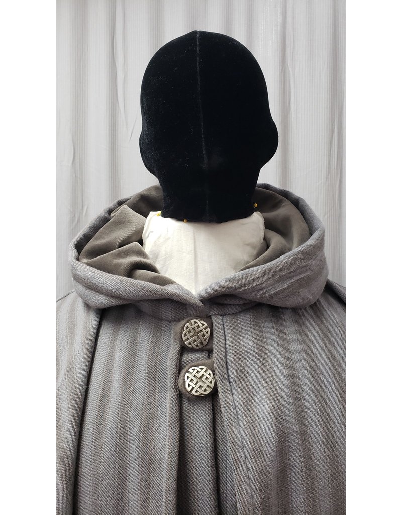 Cloakmakers.com 4908- Grey & Brown Striped Inverness Cloak w/ 4 Pockets, Button Closure