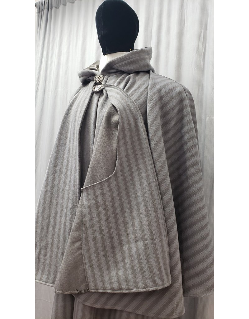 Cloakmakers.com 4908- Grey & Brown Striped Inverness Cloak w/ 4 Pockets, Button Closure