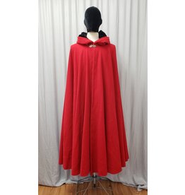Cloakmakers.com 4910 - True Red Full Circle Wool Cloak, Black Velvet Hood Lining