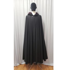 Cloakmakers.com 4916 - Lightweight Black Wool Cloak, Burgundy Hood Lining