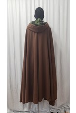 Cloakmakers.com 4917 - Medium Brown Full Circle Wool Cloak, Bright Green Hood Lining