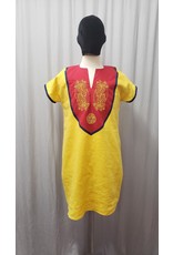 Cloakmakers.com J801 - Yellow Short-Sleeved Linen Tunic w/ Knotwork Dragons on Red Yoke