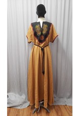 Cloakmakers.com G1148 - Rust Brown Short Sleeved Linen Gown w/ Knotwork Dragons on Black