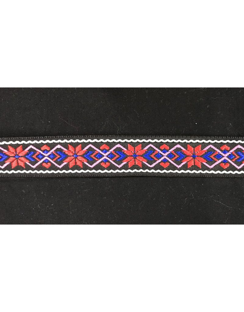 Cloakmakers.com Norse-Style Floral Trim - Red, Pink, and Blue on Black